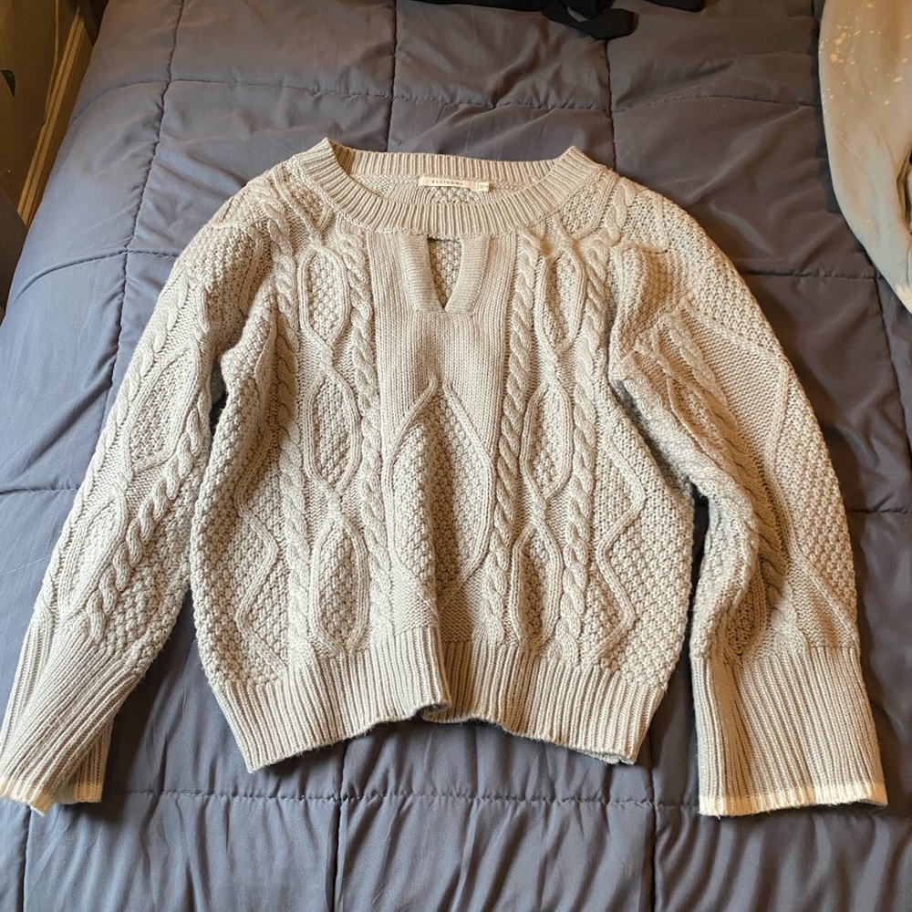 Bobbles and Lace Chunk Knit Sweater